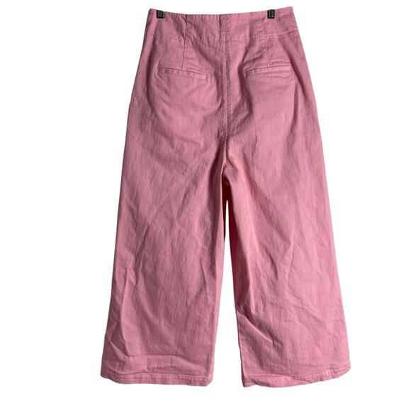 Tibi Pink Cotton Wide Leg High Waisted Cropped Denim Pants Size 8 - Picture 7 of 9